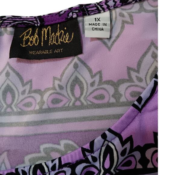 BOB MACKIE Stretchy Tunic Top Blouse Plus 1X Purple Career Office Travel Trip - Picture 4 of 8